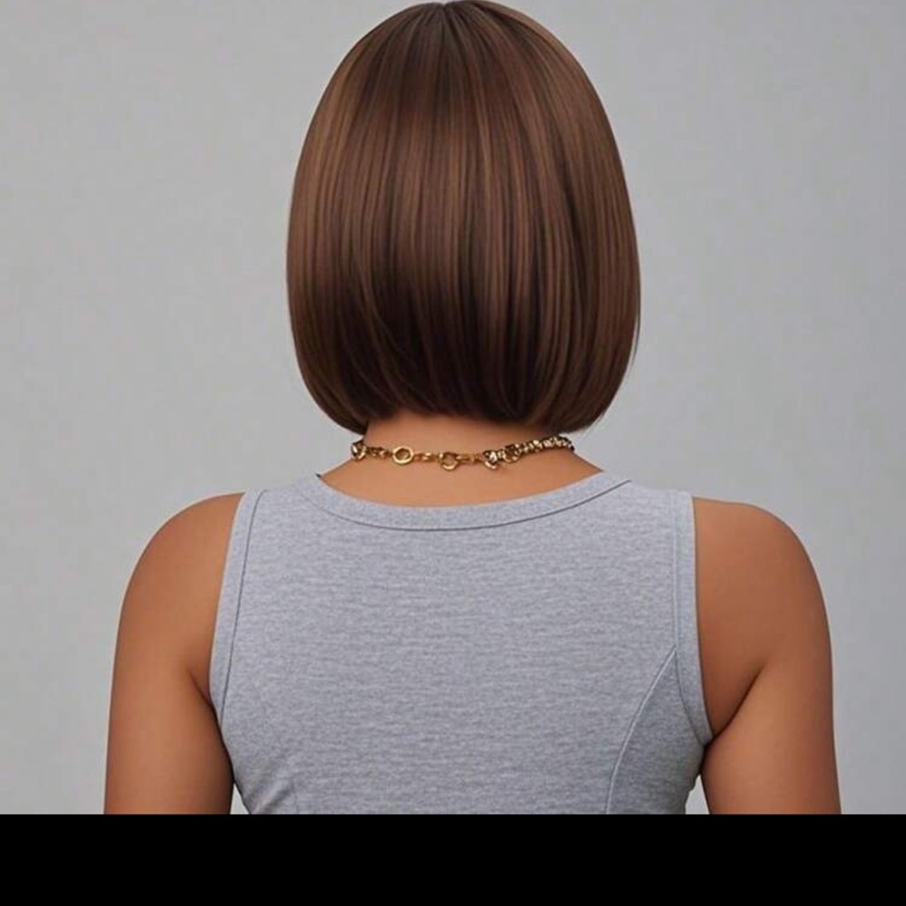 New 12”Short Straight Hair Wig For Women, Synthetic With Bangs Bob, Donna Flash - Picture 6 of 13